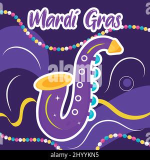 Colored mardi gras template sassofono isolato Vector Illustrazione Vettoriale