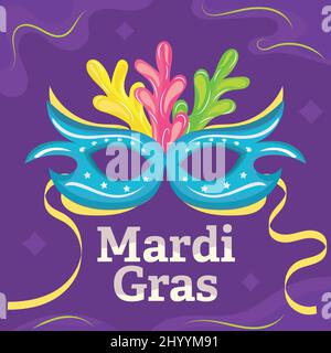 Colorato Mardi gras poster veneziano maschera con piume Vector Illustrazione Vettoriale