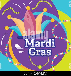 Modello di martedi gras colorato jester Hat Vector Illustrazione Vettoriale