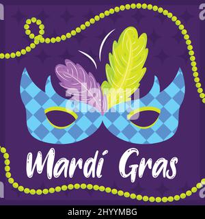 Mardi gras colorato poster maschera carnevale con piume Vector Illustrazione Vettoriale