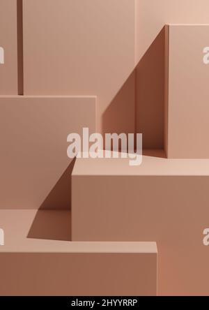 Minimal Salmon Pastel Pink background 3D Studio Mockup Scene con podi e livelli per la visualizzazione e la presentazione del prodotto Foto Stock
