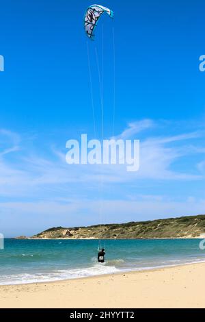 La famosa spiaggia Punta Paloma - TARIFA - Cadiz. Attrazione per Kite-surf Wind-surf nel sud della Spagna Foto Stock