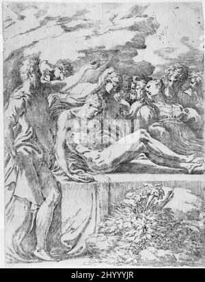 L'Entombment. Girolamo Francesco Maria Mazzola (Parmigianino) (Parma, 1503-1540). Italia, circa 1527-1530. Stampe; incisioni. Acquaforte Foto Stock