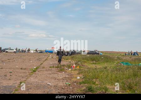 Illegale Rave, Dale Airfield, maggio 2010, Pembrokeshire, Galles, Regno Unito, Europa Foto Stock