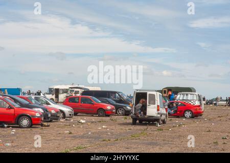 Illegale Rave, Dale Airfield, maggio 2010, Pembrokeshire, Galles, Regno Unito, Europa Foto Stock