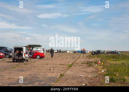 Illegale Rave, Dale Airfield, maggio 2010, Pembrokeshire, Galles, Regno Unito, Europa Foto Stock