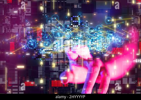 3D illustrazione della rete neurale Foto Stock