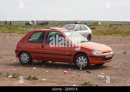 Illegale Rave, Dale Airfield, maggio 2010, Pembrokeshire, Galles, Regno Unito, Europa Foto Stock