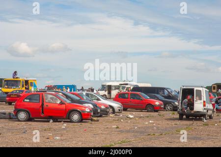 Illegale Rave, Dale Airfield, maggio 2010, Pembrokeshire, Galles, Regno Unito, Europa Foto Stock