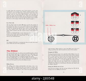 Olivetti Lettera 22 Typewriter Manuale di istruzioni e Guida alla digitazione (1950-1962) pagine 12 e 13 Foto Stock