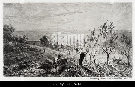 Le Lever de soleil. Charles-Francois Daubigny (Francia, Parigi, 1817-1878). Francia, 1850. Stampe; incisioni. Incisione e punto secco Foto Stock