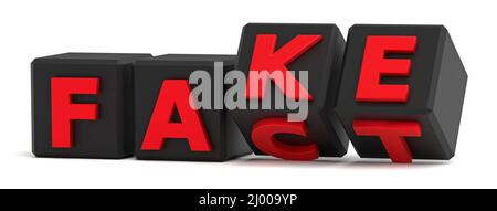 I cubi con le lettere capovolgono e le parole cambiano da FATTO a FALSO. rendering 3d Foto Stock