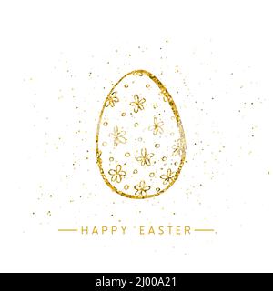 Felice Pasqua banner modello di sfondo con bel uovo d'oro. Illustrazione vettoriale. Illustrazione Vettoriale