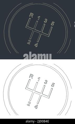 Illustrazioni vettoriali stilizzate della manopola di cambio marcia Illustrazione Vettoriale