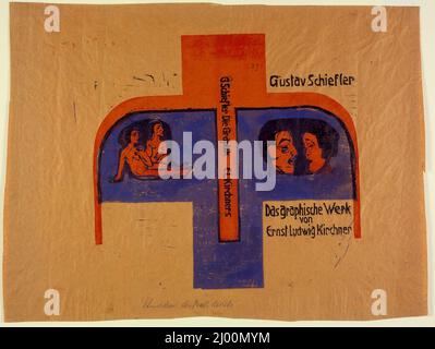 Senza titolo. Ernst Ludwig Kirchner (Germania, 1880-1938). Germania, 1922-1924. Stampe; tagli di legno. Legno stampato in nero, blu e arancione su carta marrone Foto Stock