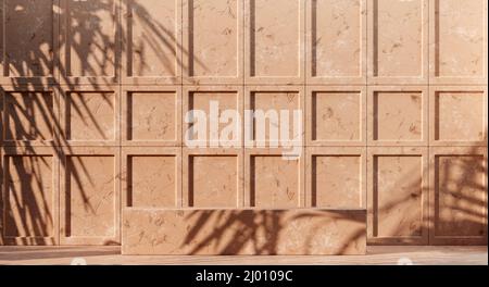 Premium astratto calcestruzzo texture beige parete fondo con palma foglie ombra Foto Stock