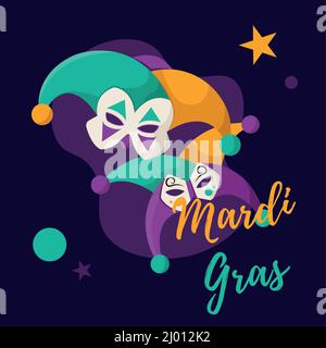 Modello mardi gras colorato coppia di maschere in jester Vector Illustrazione Vettoriale
