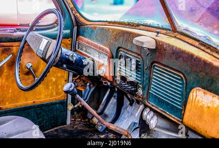 Cruscotto di Old Rusty Chevy Truck Foto Stock