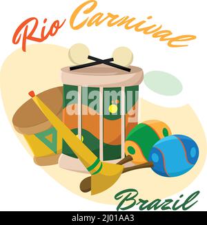 Gruppo isolato di strumenti musicali carnevale vettore carnevale Illustrazione Vettoriale