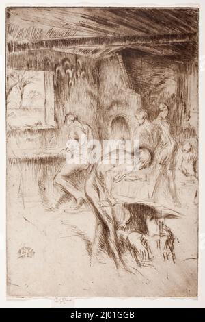 The Little Forge, Liverpool. James Abbott McNeill Whistler (Stati Uniti, 1834-1903). Stati Uniti, 1875. Stampa. DRYPOINT rilavorato con penna e inchiostro marrone Foto Stock