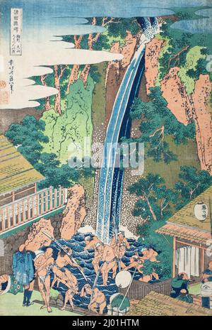 Cascate di Rōben a Mt. Ōyama, provincia di Sagami. Katsushika Hokusai (Giappone, 1760-1849), circa 1833-1834. Stampe; blocchi di legno. Stampa a blocchi di legno a colori Foto Stock