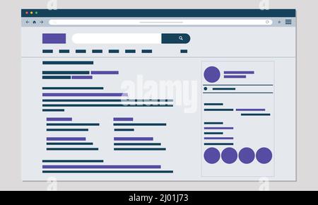 Risultati di ricerca con profilo sito web landing page design, interfaccia utente piatta concetto di progettazione. Illustrazione Vettoriale