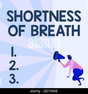 Segno di testo che mostra respiro corto. Concetto che significa un'intensa stretta delle vie aeree che causa difficoltà respiratorie Illustrazione di Una persona Foto Stock