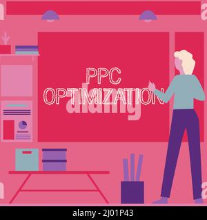 Testo che mostra l'ottimizzazione PPC di inspirazione. Internet Concept Enhancement della piattaforma di Search Engine per la paga per lo scatto Businesswoman casual Standing Foto Stock
