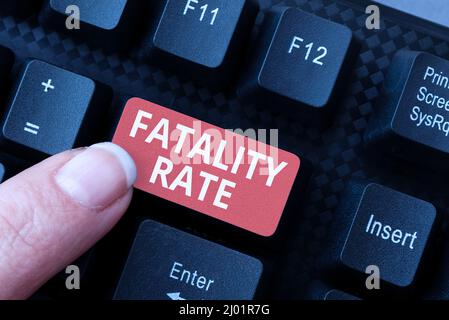Inspirazione che mostra il tasso di Fatality del segno. Business idea ha calcolato il numero di morti in un intervallo specifico di periodo di download di file e dati online Foto Stock