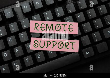 Supporto remoto per didascalie concettuali. Internet Concept aiuta gli utenti finali a risolvere problemi e problemi del computer in remoto Abstract Typing Lesson and Lecture Foto Stock