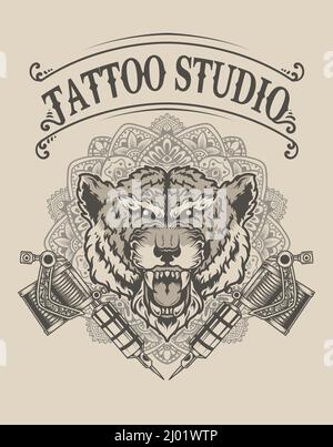 illustrazione logo tatuaggio studio vintage Illustrazione Vettoriale