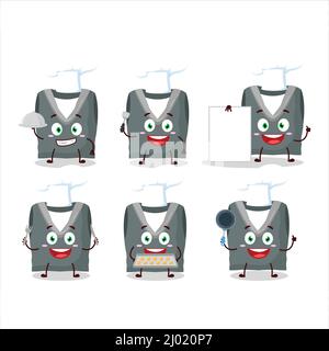 Personaggio cartoon di gilet scuola grigio con varie emoticon chef. Illustrazione vettoriale Illustrazione Vettoriale