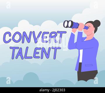 Ispirazione che mostra segno Converti talento. Foto concettuale da portare da una speciale abilità naturale o aptitude Woman guardando a mano Foto Stock