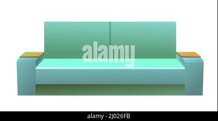 Divano blu. Classico semplice arredamento imbottito per sedersi. Set di oggetti isolati su sfondo bianco. Vista frontale. Vettore. Illustrazione Vettoriale