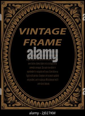 Vintage frame in stile barocco antico. Incisione cornice retrò ornamento. Illustrazione Vettoriale