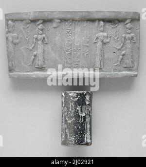 Guarnizione del cilindro. Mesopotamia, antico periodo babilonese, circa 2000-1600 a.C. Ematite Foto Stock