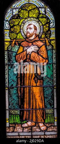 San Francesco d'Assisi Stained Glass Basilica Chiesa Immacolata Concezione Beata Maria Phoenix Arizona Francesco fondatore dei Francescani in Italia Refor Foto Stock