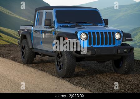 Jeep Gladiator su una strada di montagna Foto Stock