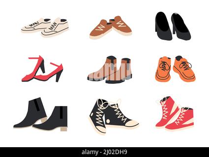 Set di scarpe diverse isolate Illustrazione Vettoriale