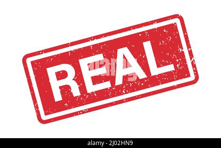 Francobollo in gomma per supporti e documenti. Adesivo con vero segno. Simbolo di verità. Grunge rosso vintage etichetta quadrata. Illustrazione vettoriale Illustrazione Vettoriale