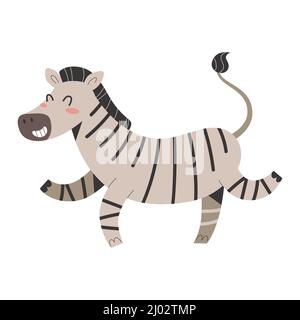 Zebra africana che salta e sorride, animale safari carino, personaggio cartoon, illustrazione vettoriale isolato Illustrazione Vettoriale