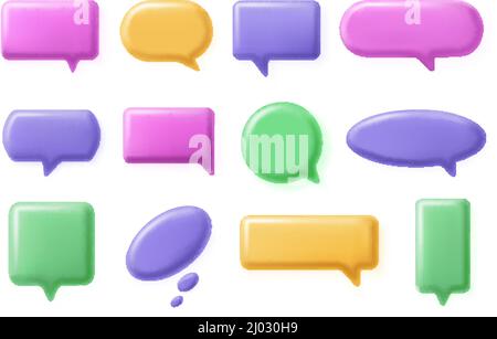 Fumetto vocale, 3D elementi dei messaggi di conversazione testuale, icone delle finestre di dialogo di conversazione. Online social media voce bolle forme vettore illustrazione set. Finestra di dialogo Illustrazione Vettoriale