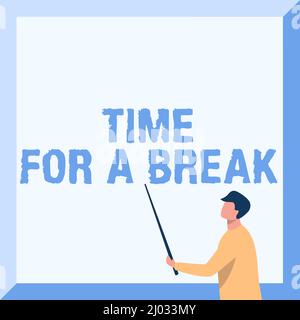 Testo che mostra il tempo di inspirazione per una pausa. Foto concettuale fare una pausa dal lavoro o da qualsiasi altra attività relax istruttore disegno Holding Stick Foto Stock