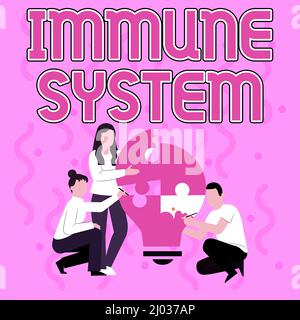 Segno che mostra il sistema immunitario. Business showcase sistema di difesa host comprendente molte strutture biologiche Employee Drawing aiutare a vicenda Foto Stock