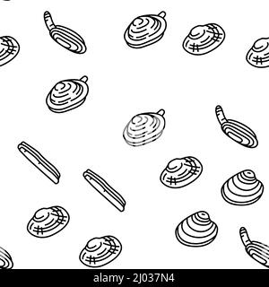 Clam Marine Sea Farm Nutrition Vector Seamless Pattern Illustrazione Vettoriale