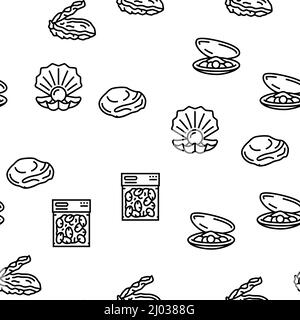 Clam Marine Sea Farm Nutrition Vector Seamless Pattern Illustrazione Vettoriale