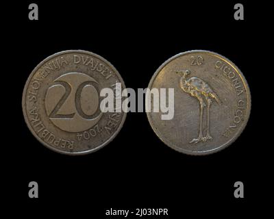 Monete slovene di Tolar. Valuta ufficiale slovena dal 1991. Al 2007. Foto Stock