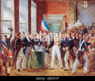 Louis-Philippe (1773-1850), giurando al Hôtel de Ville, 31st 1830 luglio, dipinto a olio su tela di artista sconosciuto, 1830 Foto Stock