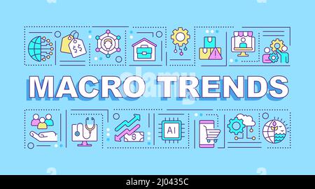 Macro tendenze concetti parola banner blu Illustrazione Vettoriale