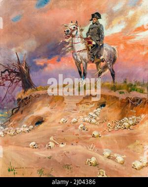 Napoleone Bonaparte sul campo di battaglia, dipinto ritratto equestre olio su tela di Wojciech Kossak, 1910 Foto Stock